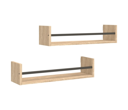 Estantes de pared con barras 2 uds roble Sonoma 60x16x14 cm