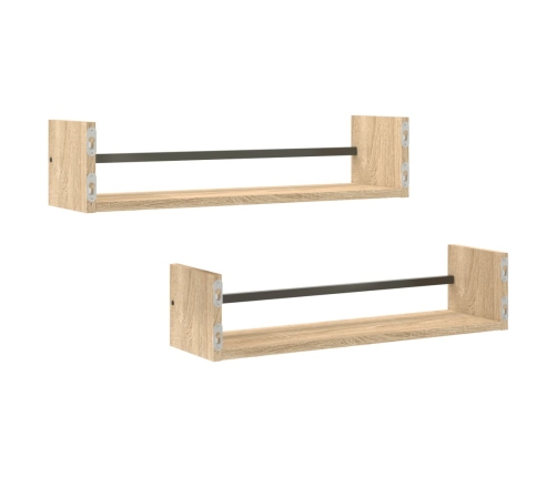 Estantes de pared con barras 2 uds roble Sonoma 60x16x14 cm