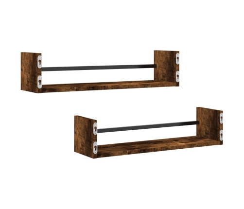 Estantes de pared con barras 2 uds roble ahumado 60x16x14 cm