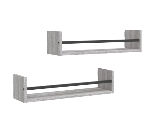 Estantes de pared con barras 2 uds gris Sonoma 60x16x14 cm