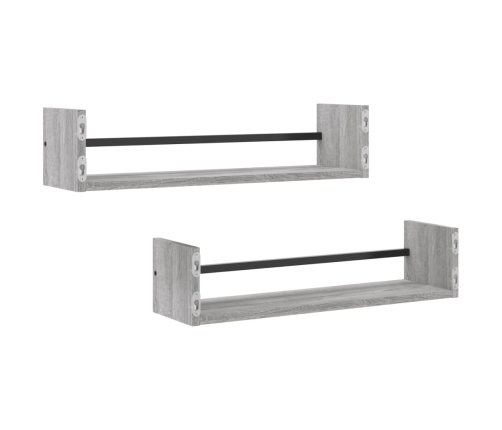 Estantes de pared con barras 2 uds gris Sonoma 60x16x14 cm