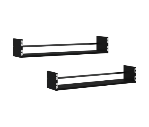 vidaXL Estantes de pared con barras 2 unidades negro 80x16x14 cm