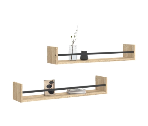 Estantes de pared con barras 2 uds roble Sonoma 80x16x14 cm