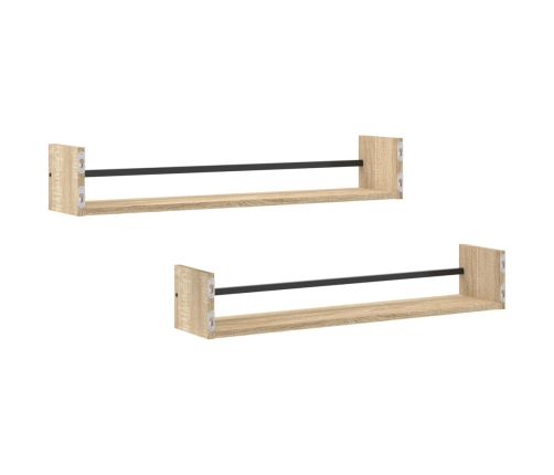 Estantes de pared con barras 2 uds roble Sonoma 80x16x14 cm