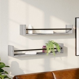 Estantes de pared con barras 2 uds gris Sonoma 80x16x14 cm