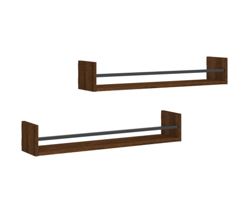 Estantes de pared con barras 2 uds marrón roble 80x16x14 cm