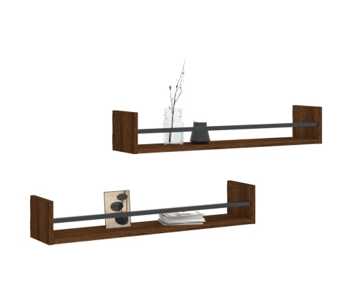 Estantes de pared con barras 2 uds marrón roble 80x16x14 cm