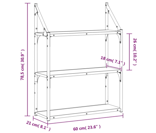 Estantería pared 3 niveles madera ingeniería negro 60x21x78,5cm