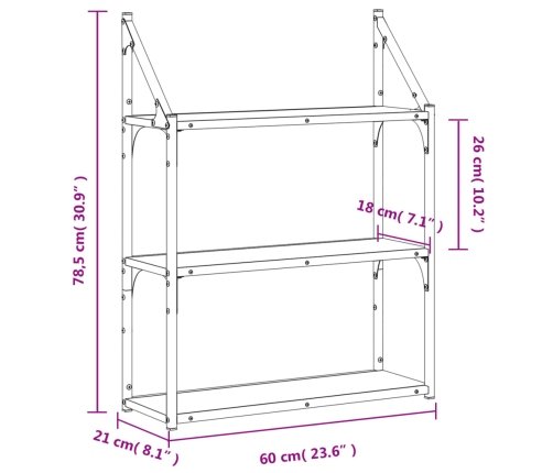 vidaXL Estantería de pared madera ingeniería marrón roble 60x21x78,5cm