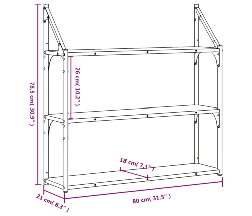 Estantería pared 3 niveles madera ingeniería negro 80x21x78,5cm