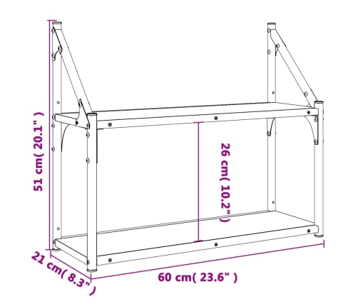 Estantería pared 2 niveles madera ingeniería negro 60x21x51 cm