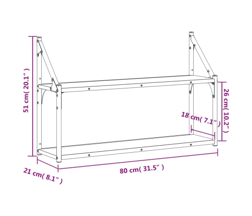 vidaXL Estantería pared 2 niveles madera ingeniería negro 80x21x51 cm