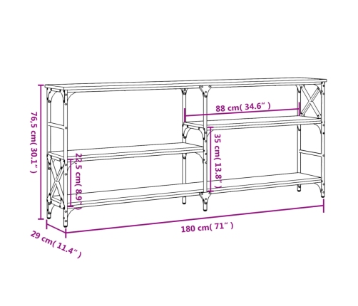 Mesa consola madera de ingeniería roble ahumado 180x29x76,5 cm