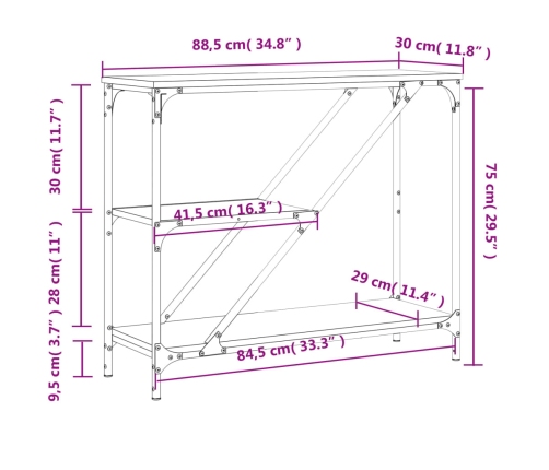 vidaXL Mesa consola madera de ingeniería negra 88,5x30x75 cm