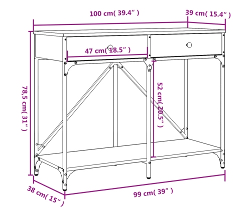 Mesa consola madera de ingeniería negra 100x39x78,5 cm