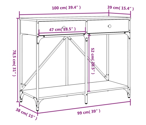 Mesa consola madera de ingeniería marrón roble 100x39x78,5 cm