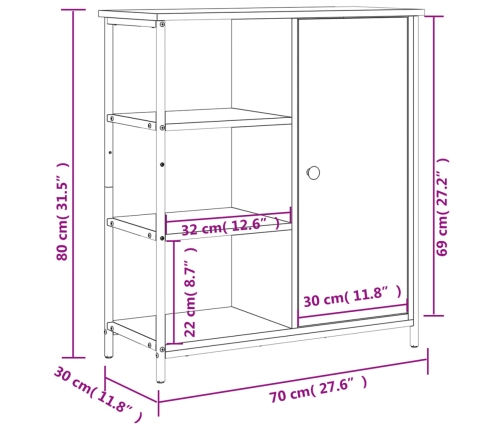 Aparador de madera de ingeniería negro 70x30x80 cm