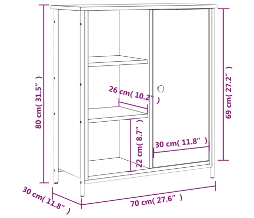 Aparador de madera de ingeniería negro 70x30x80 cm