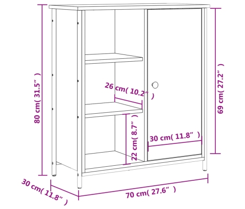 Aparador de madera de ingeniería marrón roble 70x30x80 cm