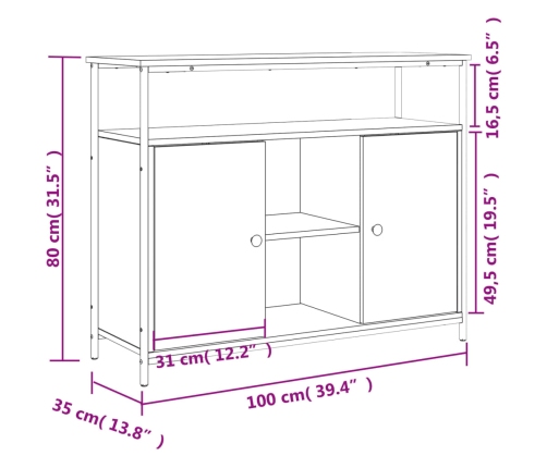 Aparador de madera de ingeniería roble Sonoma 100x35x80 cm