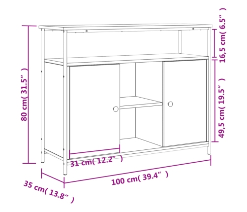 Aparador de madera de ingeniería roble ahumado 100x35x80 cm