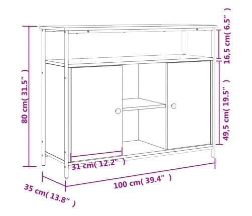 Aparador de madera de ingeniería roble marrón 100x35x80 cm