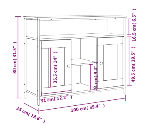 Aparador de madera de ingeniería negro 100x35x80 cm