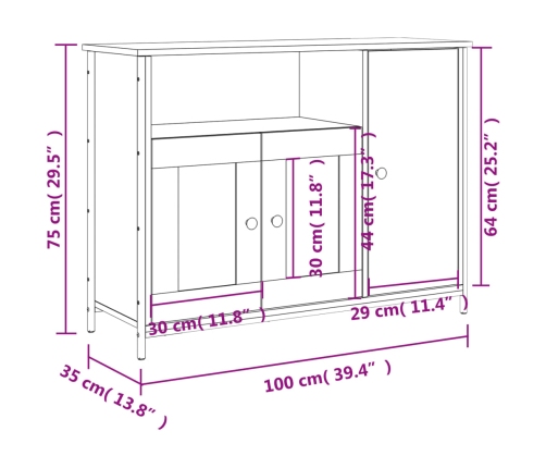 Aparador de madera de ingeniería negro 100x35x75 cm