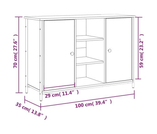 Aparador madera de ingeniería roble ahumado 100x35x70 cm