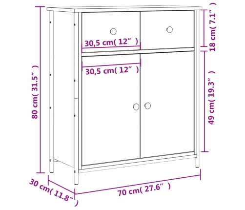 Aparador de madera de ingeniería negro 70x30x80 cm