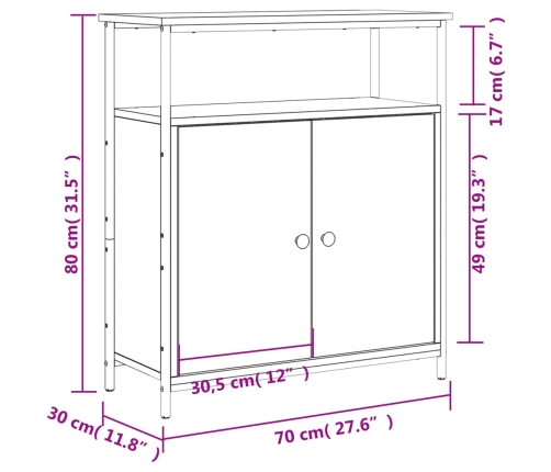 Aparador de madera de ingeniería negro 70x30x80 cm