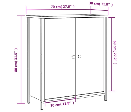 Aparador de madera de ingeniería negro 70x30x80 cm