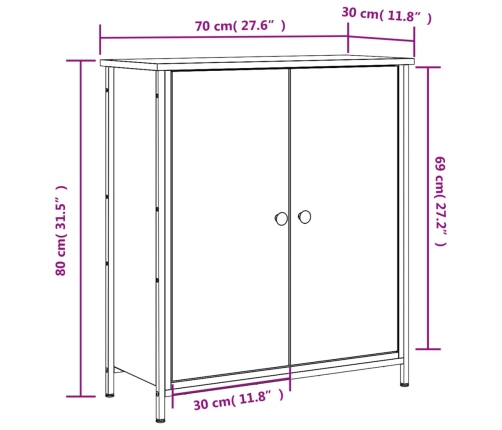 Aparador de madera de ingeniería marrón roble 70x30x80 cm