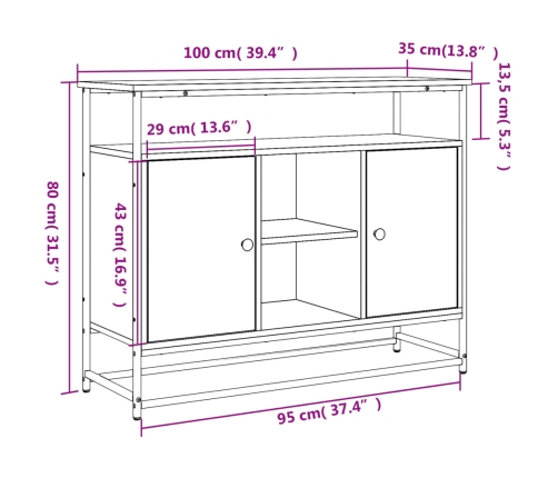 Aparador de madera de ingeniería negro 100x35x80 cm