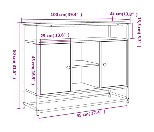 Aparador de madera de ingeniería gris Sonoma 100x35x80 cm