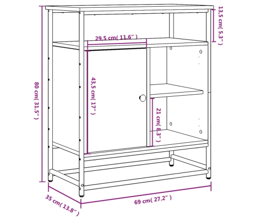 Aparador de madera de ingeniería negro 69x35x80 cm