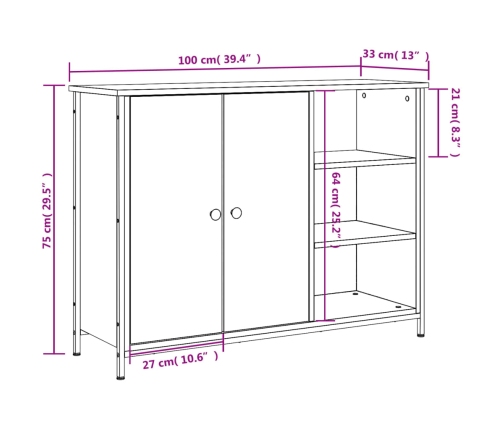 Aparador de madera de ingeniería negro 100x33x75 cm