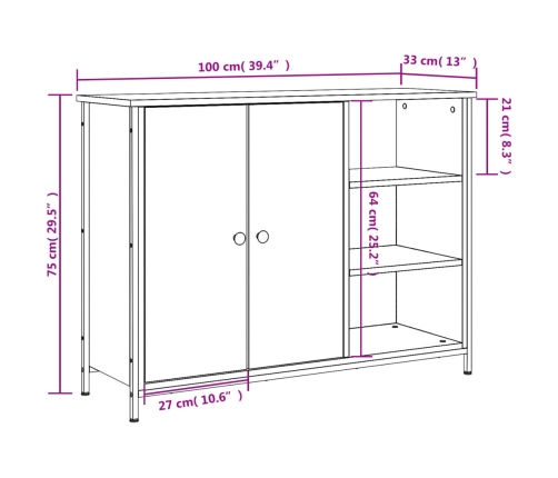 Aparador de madera de ingeniería gris Sonoma 100x33x75 cm