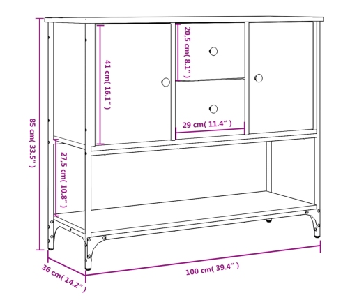 Aparador de madera de ingeniería roble Sonoma 100x36x85 cm