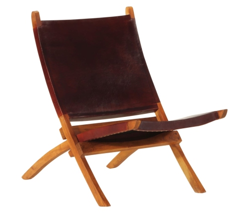 Silla de relax plegable cuero auténtico marrón oscuro