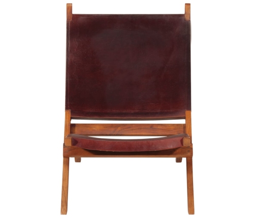 Silla de relax plegable cuero auténtico marrón oscuro