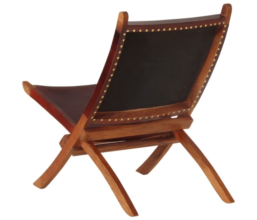 Silla de relax plegable cuero auténtico marrón oscuro