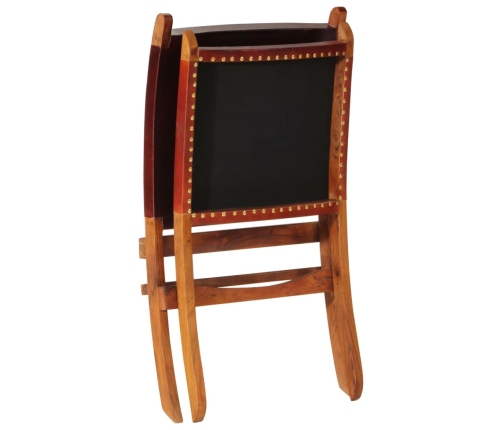 Silla de relax plegable cuero auténtico marrón oscuro