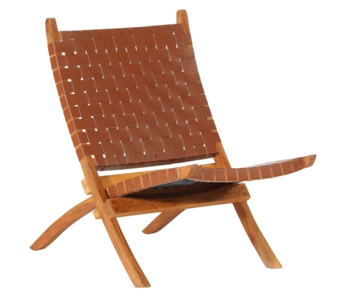 Silla de relax plegable cuero auténtico marrón