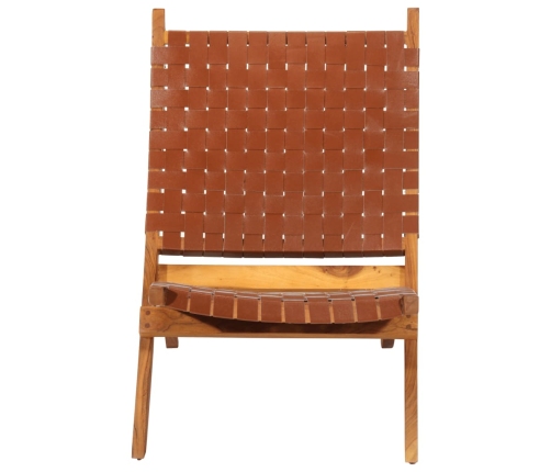 Silla de relax plegable cuero auténtico marrón