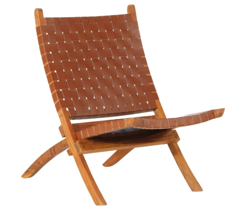 Silla de relax plegable cuero auténtico marrón