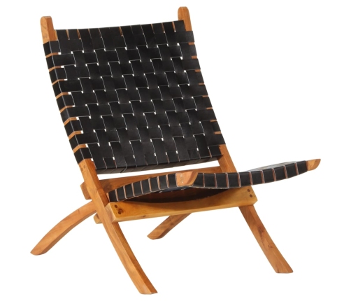 Silla de relax plegable cuero auténtico negro