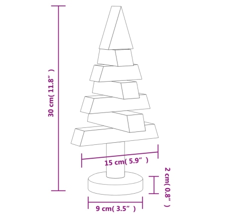 Árboles de Navidad de madera 2 uds madera maciza pino 30 cm