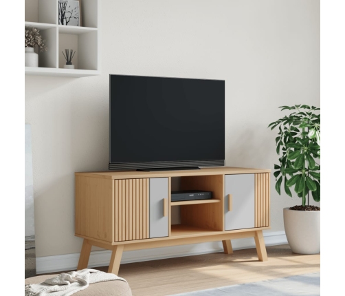 Mueble de TV OLDEN madera maciza pino gris y marrón 114x43x57cm