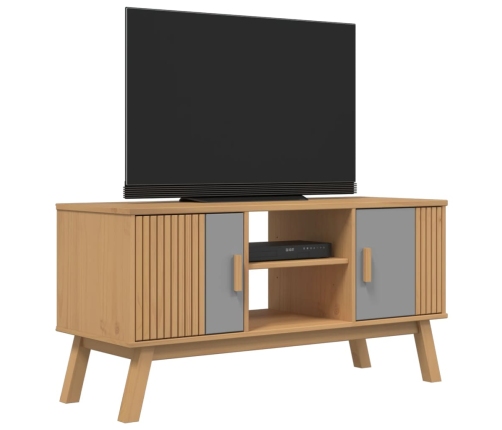 Mueble de TV OLDEN madera maciza pino gris y marrón 114x43x57cm